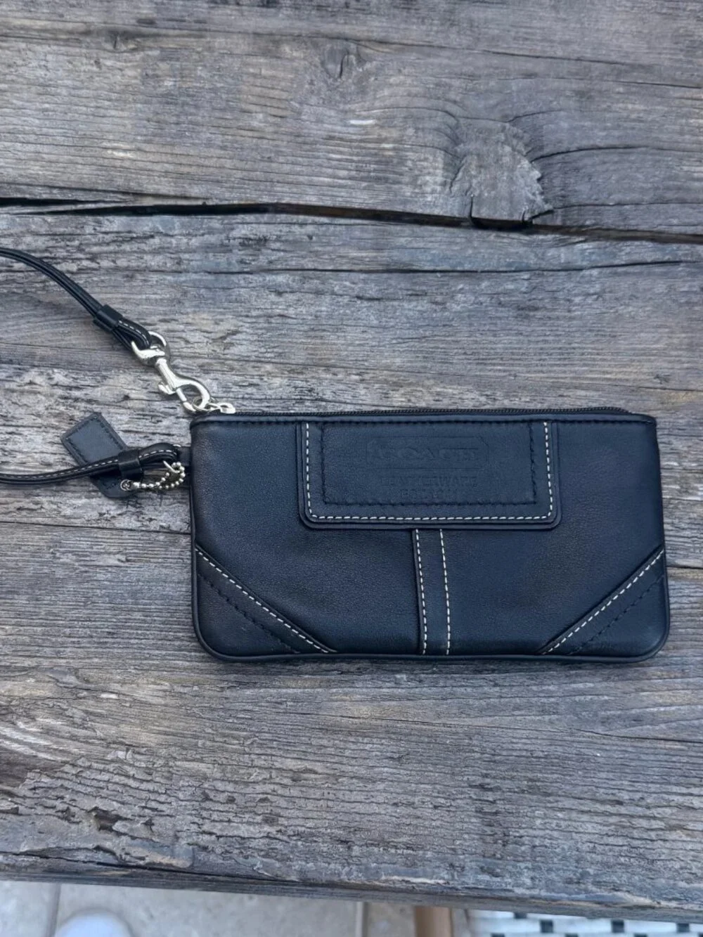 Authentic Women's Coach Black Leather Wristlet Wallet Used Once Clean